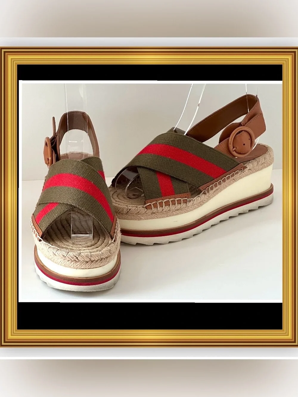 Marc Fisher Glenna green and Red Platform Espadrille Sandals size 5